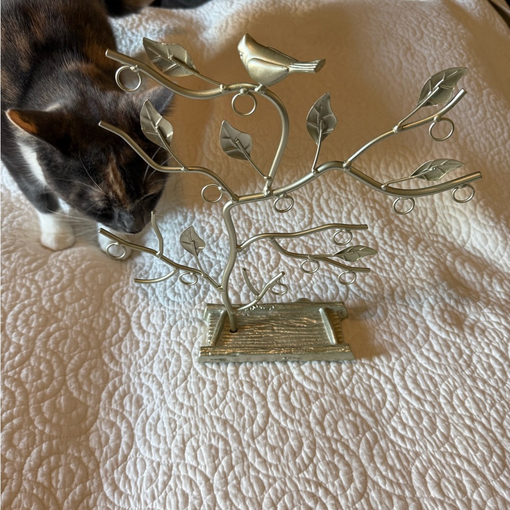 Silver Jewelry Tree with Bird Design